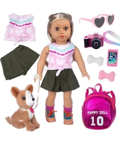 8 Pcs 18 Inch Girl Doll Clothes Accessories - 18 Inch Doll Clothes with Doll Backpack Sunglasses Camera Cell Phone Toy Dog an...