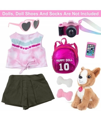 8 Pcs 18 Inch Girl Doll Clothes Accessories - 18 Inch Doll Clothes with Doll Backpack Sunglasses Camera Cell Phone Toy Dog an...