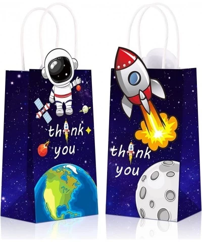 16 Packs Outer Space Party Present Bags Astronaut Themed Treat Bags with Handles Kraft Rocket Favor Bag Galaxy Party Bags Spa...