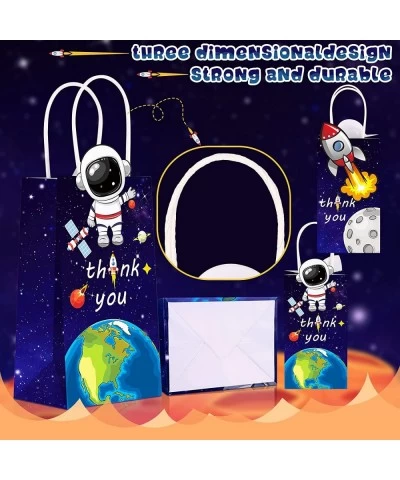 16 Packs Outer Space Party Present Bags Astronaut Themed Treat Bags with Handles Kraft Rocket Favor Bag Galaxy Party Bags Spa...