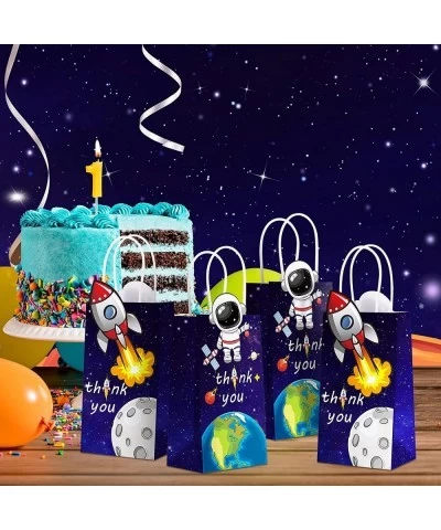 16 Packs Outer Space Party Present Bags Astronaut Themed Treat Bags with Handles Kraft Rocket Favor Bag Galaxy Party Bags Spa...