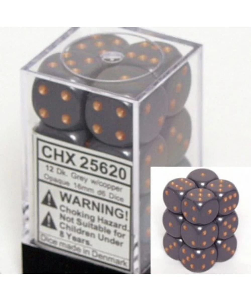 Dice d6 Sets: Opaque Dark Grey with Copper - 16mm Six Sided Die (12) Block of Dice $16.82 Game Accessories