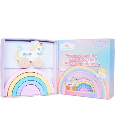 Wooden Rainbow Stacking Toy - Rainbow Stacker Wooden Rainbow Unicorn Wooden Baby Toys - Stacking Rainbow Toy Pull Toy Rainbow...