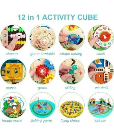 12 in 1 Activity Cube Toys for Toddlers Wooden Montessori Sensory Puzzle Toys Fishing Game Preschool Learning Math Abacus Toy...