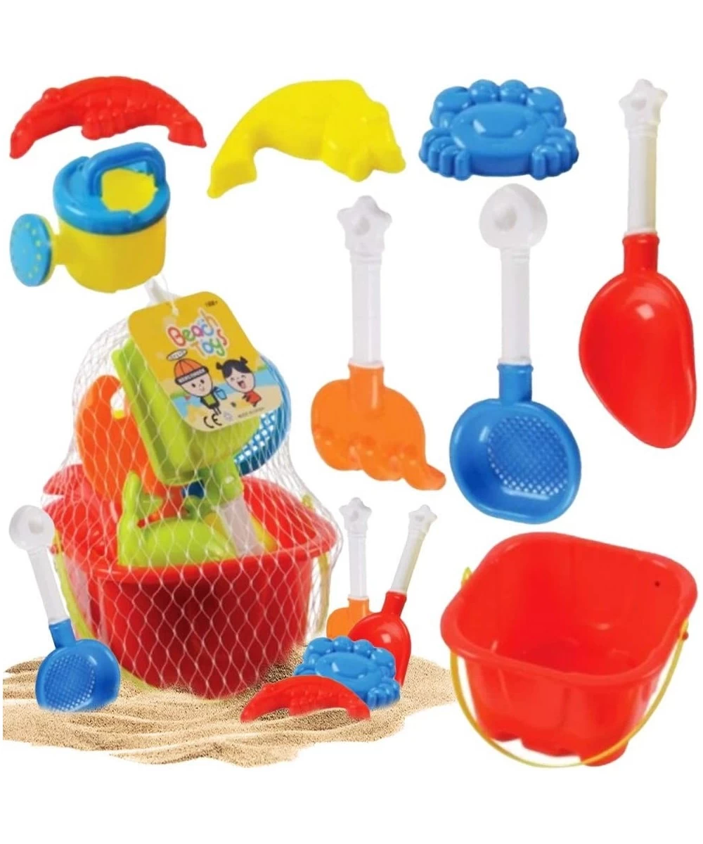 Sand Castle Bucket Set 8 Piece Set Includes1 Bucket 3 Molds 2 Shovels 1 Rake & 1 Water Pot Fun Summer Beach Toys for Kids Chi...