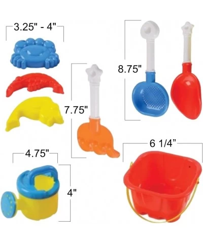 Sand Castle Bucket Set 8 Piece Set Includes1 Bucket 3 Molds 2 Shovels 1 Rake & 1 Water Pot Fun Summer Beach Toys for Kids Chi...