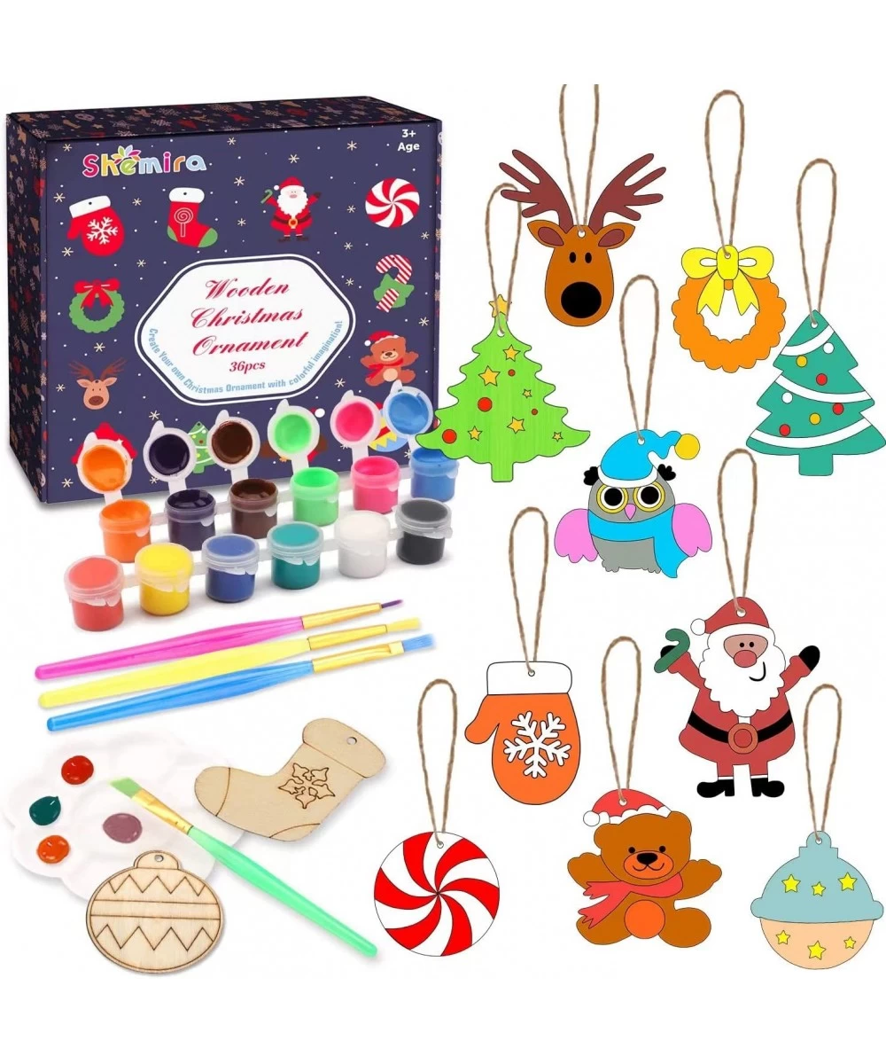 Christmas Craft Kit for Kids 36pcs Wooden Christmas Ornaments with Painting Set Paint Your Own Christmas Ornaments DIY Orname...