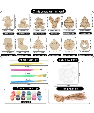 Christmas Craft Kit for Kids 36pcs Wooden Christmas Ornaments with Painting Set Paint Your Own Christmas Ornaments DIY Orname...