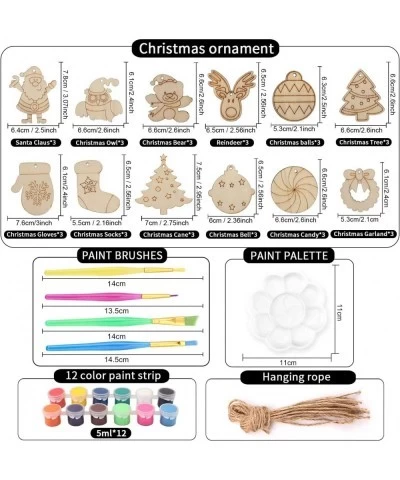 Christmas Craft Kit for Kids 36pcs Wooden Christmas Ornaments with Painting Set Paint Your Own Christmas Ornaments DIY Orname...