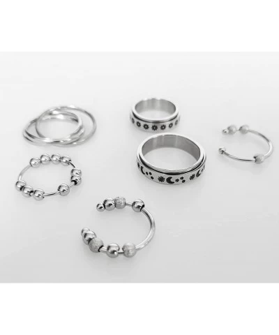 4-6Pcs Stainless Steel Fidget Ring- Anxiety Ring For Women Men Stress Relieving Spinner Ring Triple Interlocked Rolling Flowe...