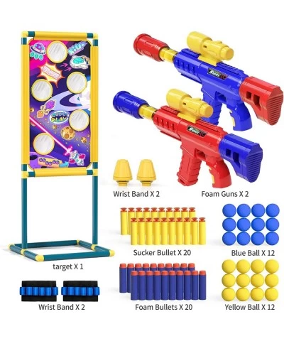 2 in 1 Shooting Game Toy for Kids 2pk Foam Ball Popper Air Guns with Shooting Target 24 Foam Balls 40 Foam Darts Indoor and O...