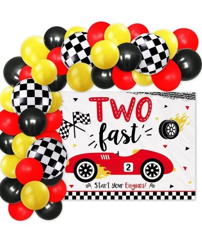 Two Fast Birthday Decoration Race Car 2nd Birthday Backdrop Banner & Balloon Garland Kit Passionate Red Race Car Burning tire...