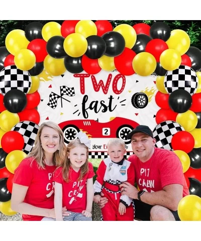 Two Fast Birthday Decoration Race Car 2nd Birthday Backdrop Banner & Balloon Garland Kit Passionate Red Race Car Burning tire...