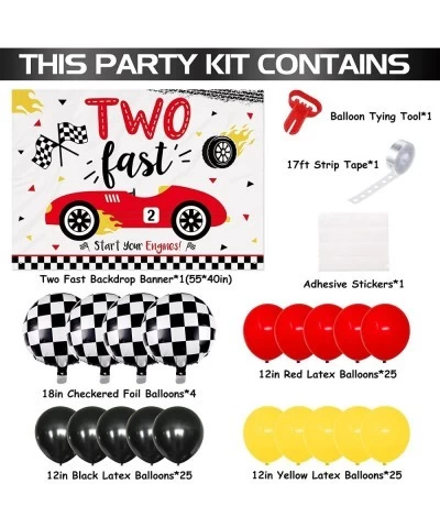 Two Fast Birthday Decoration Race Car 2nd Birthday Backdrop Banner & Balloon Garland Kit Passionate Red Race Car Burning tire...