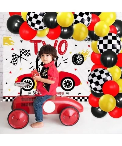 Two Fast Birthday Decoration Race Car 2nd Birthday Backdrop Banner & Balloon Garland Kit Passionate Red Race Car Burning tire...