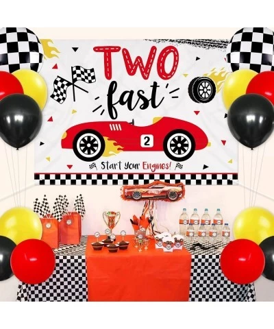 Two Fast Birthday Decoration Race Car 2nd Birthday Backdrop Banner & Balloon Garland Kit Passionate Red Race Car Burning tire...