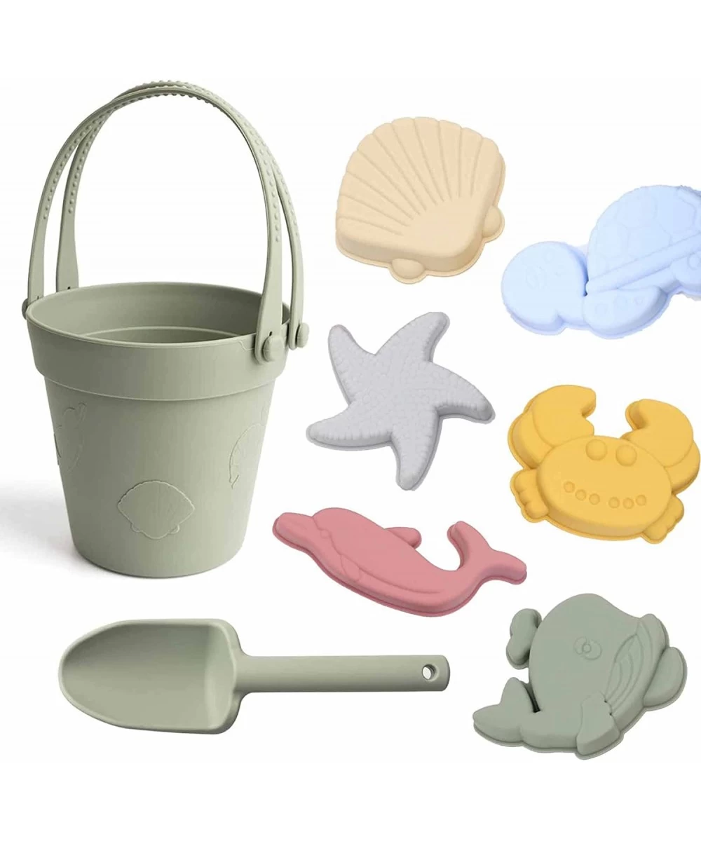 8Pcs Silicone Beach Toys for Kids 3-10 Beach Bucket and Shovel Set with 3D Sea Animal Molds Outdoor Sandbox Toys Set Silicone...