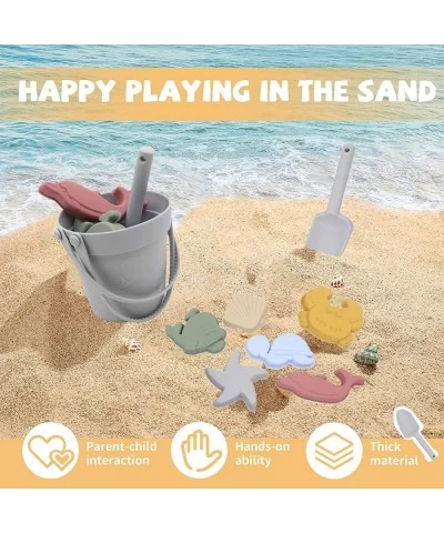 8Pcs Silicone Beach Toys for Kids 3-10 Beach Bucket and Shovel Set with 3D Sea Animal Molds Outdoor Sandbox Toys Set Silicone...