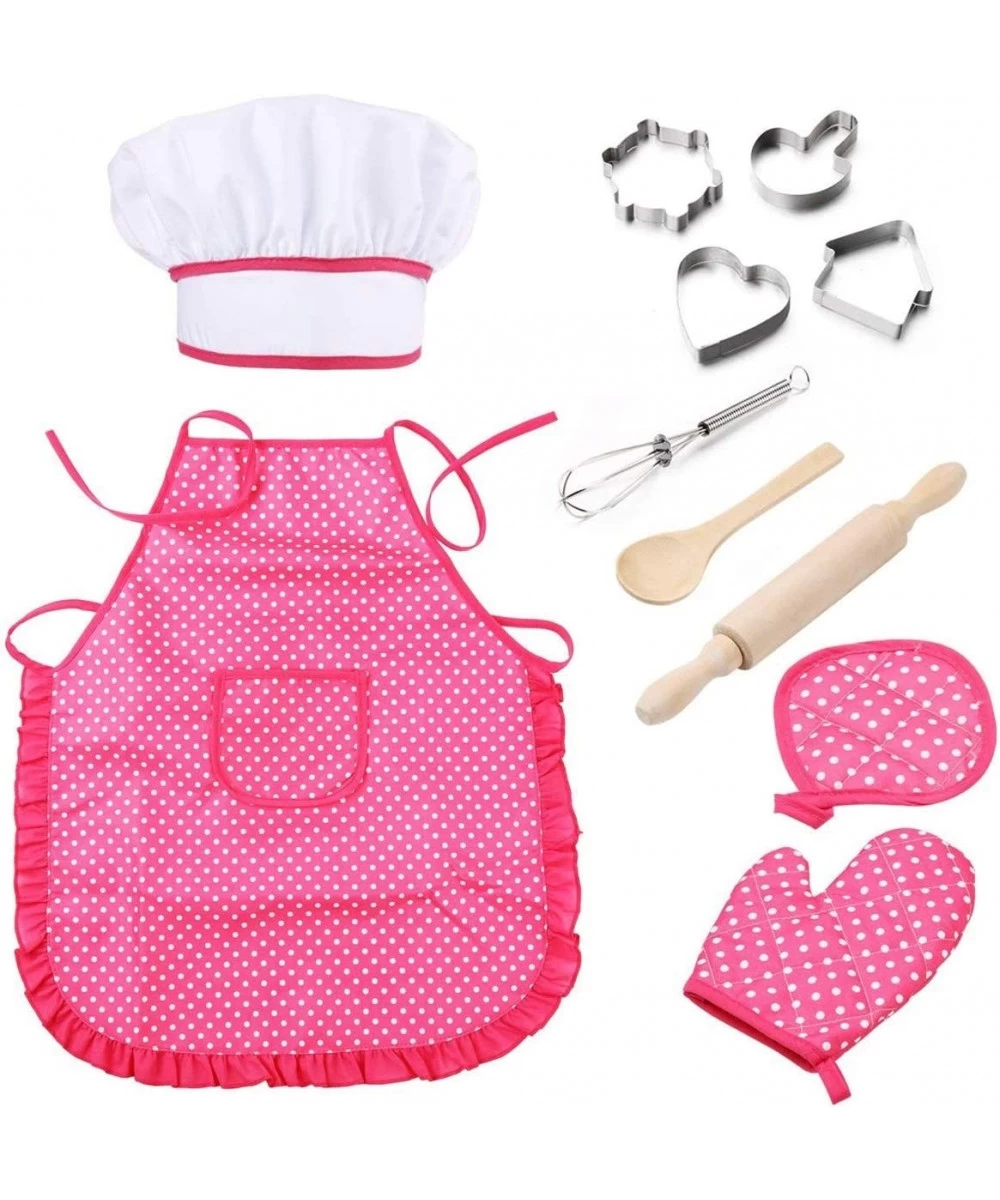 Chef Set 11pcs Kitchen Costume Role Play Kits Gift with Hat Apron Cooking Mitt for Girls - Pink $33.64 Toy Kitchen Products