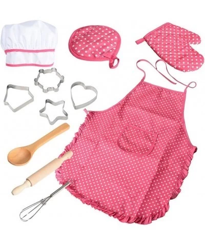 Chef Set 11pcs Kitchen Costume Role Play Kits Gift with Hat Apron Cooking Mitt for Girls - Pink $33.64 Toy Kitchen Products