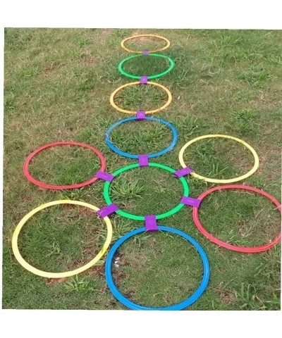 Hopscotch Ring Game Toys 10 Multi-Colored Plastic Rings and 9 Connectors for Indoor or Outdoor Use-Fun Play Set for Girls and...