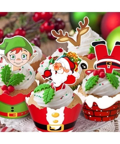 128 Pieces Christmas Cupcake Toppers Wrappers Party Supplies Favors - Snowman Santa Claus Reindeer Elf Gnome Gingerbread $19....