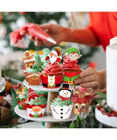 128 Pieces Christmas Cupcake Toppers Wrappers Party Supplies Favors - Snowman Santa Claus Reindeer Elf Gnome Gingerbread $19....