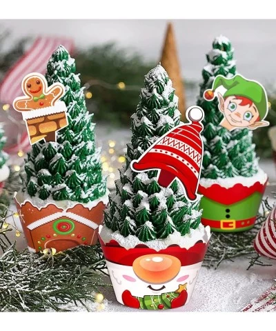 128 Pieces Christmas Cupcake Toppers Wrappers Party Supplies Favors - Snowman Santa Claus Reindeer Elf Gnome Gingerbread $19....