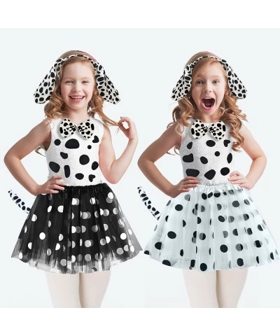 Dalmatian Costume Set Dog Ears Headband Bowtie Tail Tutu and Black Adhesive Felt Pad for Kids Halloween Costume Cosplay Party...