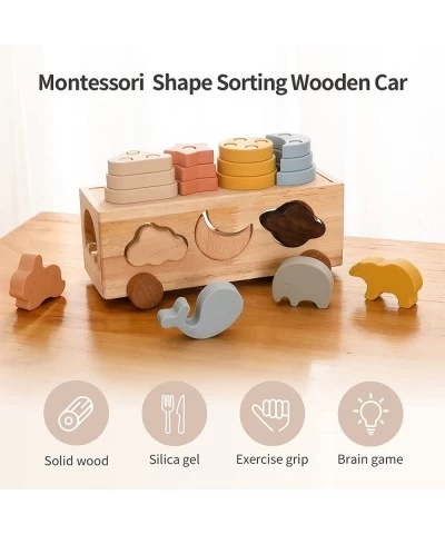 4 Games in 1 Montessori Shape Sorter Truck Toys for 18 Month+ Toddlers | Baby Blocks Sorting Wooden&Silicone Educational Car ...