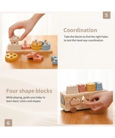 4 Games in 1 Montessori Shape Sorter Truck Toys for 18 Month+ Toddlers | Baby Blocks Sorting Wooden&Silicone Educational Car ...