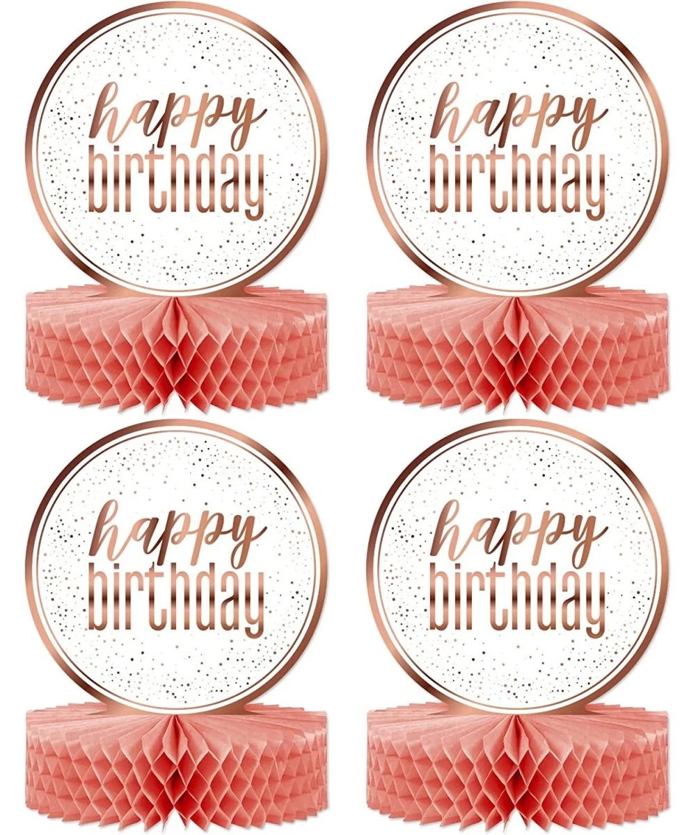 Happy Birthday Table Decorations Centerpieces - 4-Pack Double Sided Happy Birthday Centerpieces for Tables - 12” White and Ro...