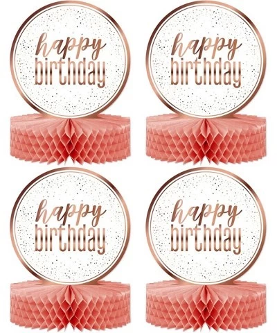 Happy Birthday Table Decorations Centerpieces - 4-Pack Double Sided Happy Birthday Centerpieces for Tables - 12” White and Ro...