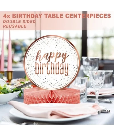 Happy Birthday Table Decorations Centerpieces - 4-Pack Double Sided Happy Birthday Centerpieces for Tables - 12” White and Ro...