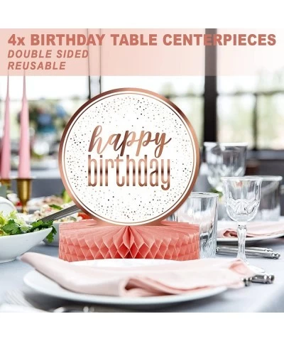 Happy Birthday Table Decorations Centerpieces - 4-Pack Double Sided Happy Birthday Centerpieces for Tables - 12” White and Ro...