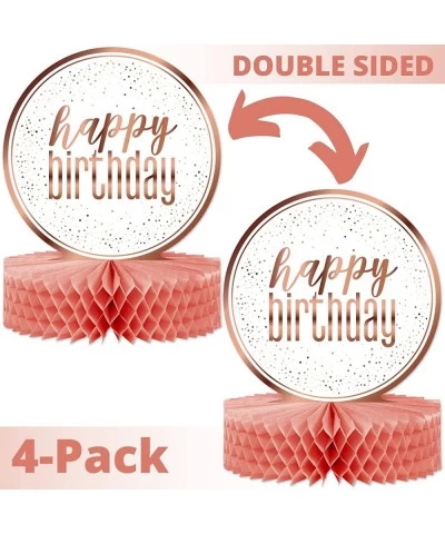 Happy Birthday Table Decorations Centerpieces - 4-Pack Double Sided Happy Birthday Centerpieces for Tables - 12” White and Ro...