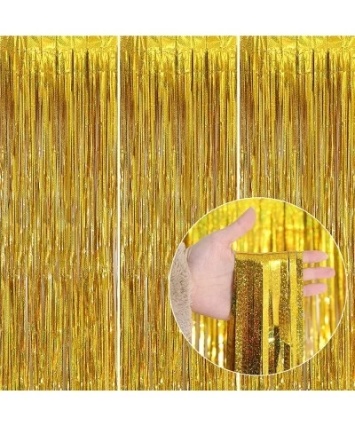 3 Pack Gold Backdrop Curtain 3.2 Ft X 8.2 Ft Gold Foil Fringe Tinsel Curtains Backdrop for Parties Gold Streamers Backdrop fo...