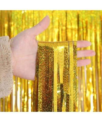 3 Pack Gold Backdrop Curtain 3.2 Ft X 8.2 Ft Gold Foil Fringe Tinsel Curtains Backdrop for Parties Gold Streamers Backdrop fo...