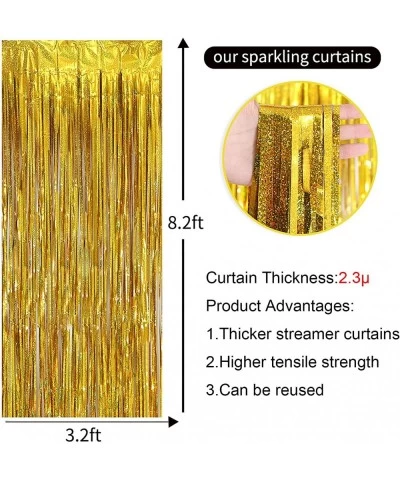 3 Pack Gold Backdrop Curtain 3.2 Ft X 8.2 Ft Gold Foil Fringe Tinsel Curtains Backdrop for Parties Gold Streamers Backdrop fo...