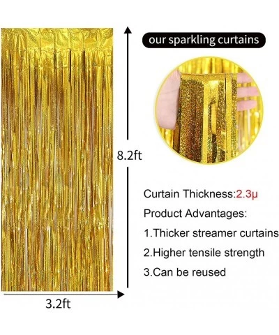 3 Pack Gold Backdrop Curtain 3.2 Ft X 8.2 Ft Gold Foil Fringe Tinsel Curtains Backdrop for Parties Gold Streamers Backdrop fo...