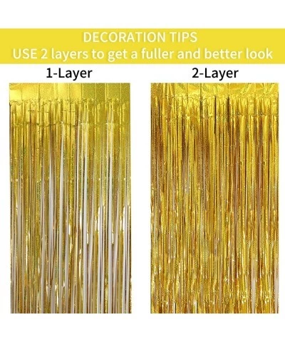 3 Pack Gold Backdrop Curtain 3.2 Ft X 8.2 Ft Gold Foil Fringe Tinsel Curtains Backdrop for Parties Gold Streamers Backdrop fo...