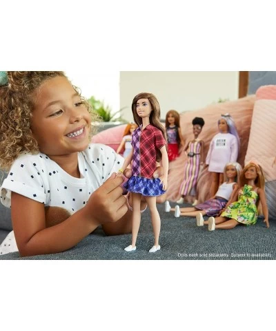 Fashionistas Doll with Long Brunette Hair Wearing Color-Blocked Plaid Dress and Accessories for 3 to 8 Year Olds $30.07 Dolls