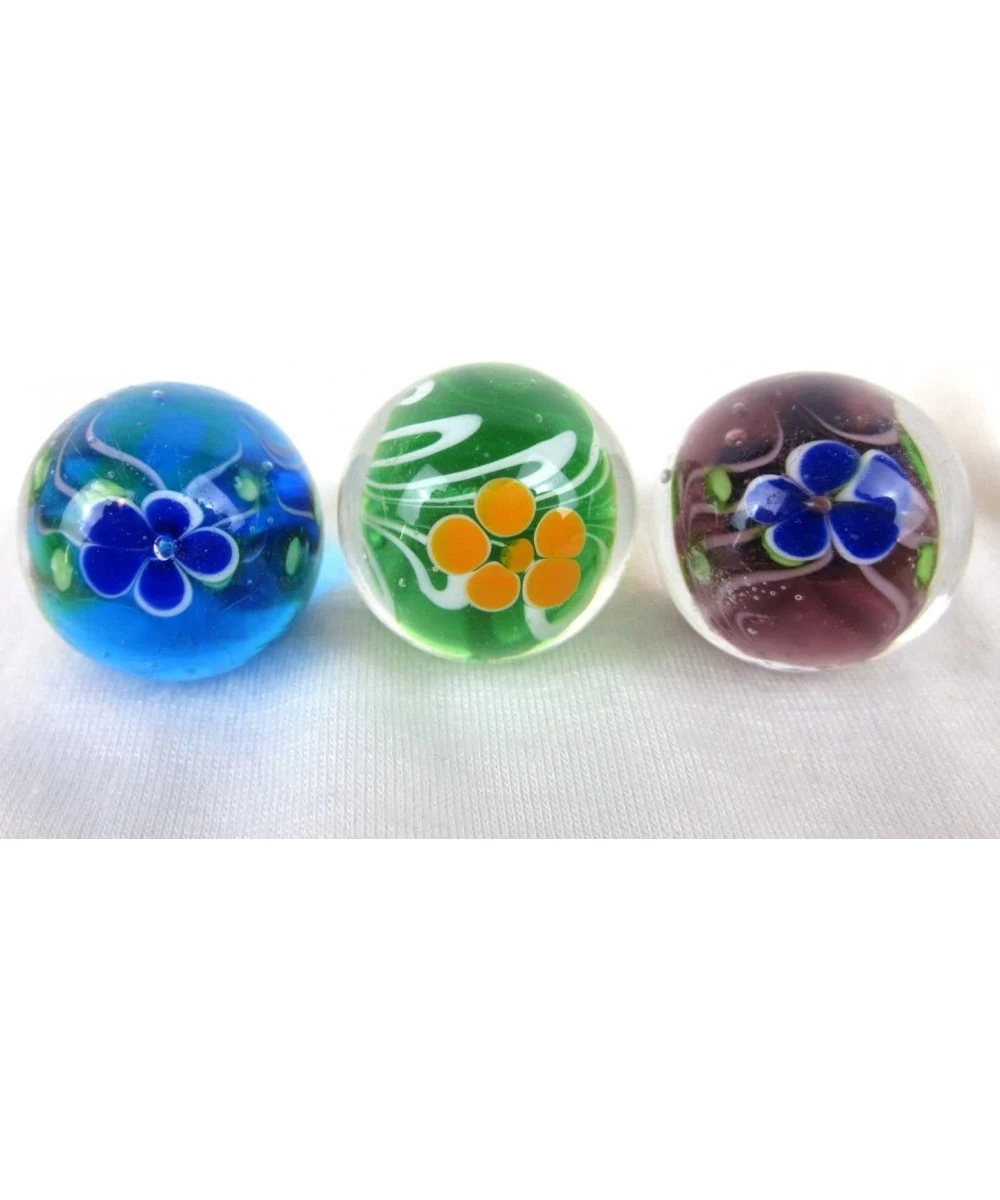 Big Game Toys~Set of 3 Peony 16mm Handmade Art Glass Marbles Clear/Blue/Green/Purple Flowers $23.32 Dice & Marble Games