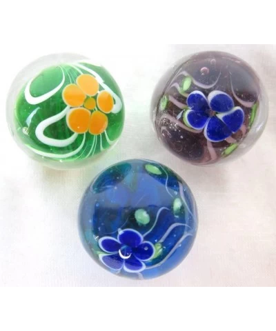 Big Game Toys~Set of 3 Peony 16mm Handmade Art Glass Marbles Clear/Blue/Green/Purple Flowers $23.32 Dice & Marble Games