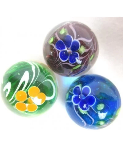 Big Game Toys~Set of 3 Peony 16mm Handmade Art Glass Marbles Clear/Blue/Green/Purple Flowers $23.32 Dice & Marble Games