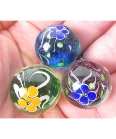 Big Game Toys~Set of 3 Peony 16mm Handmade Art Glass Marbles Clear/Blue/Green/Purple Flowers $23.32 Dice & Marble Games