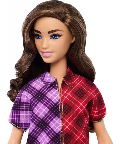 Fashionistas Doll with Long Brunette Hair Wearing Color-Blocked Plaid Dress and Accessories for 3 to 8 Year Olds $30.07 Dolls