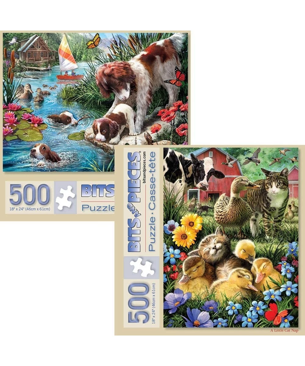 - Value Set of Two (2) 500 Piece Jigsaw Puzzles for Adults Cat Nap Puppy Swimming - Each Puzzle Measures 18" X 24" - 500 pc J...