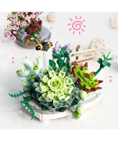 Succulent/Cherry Tree Potted Plant Building Blocks Set Creative DIY Bonsai Tree Building Bricks Model Artificial Flowers Buil...