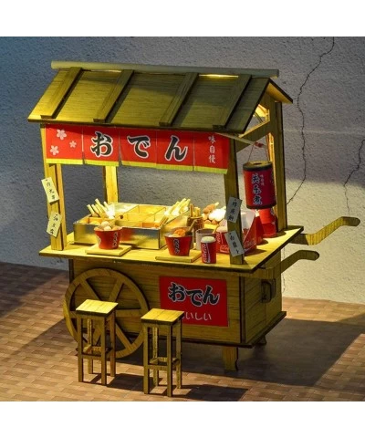 DIY Wooden Dollhouse Japanese Style Trolley Dining Car Street Kanto Cooking Food Truck 3D Miniature Assembled Toys Creative G...